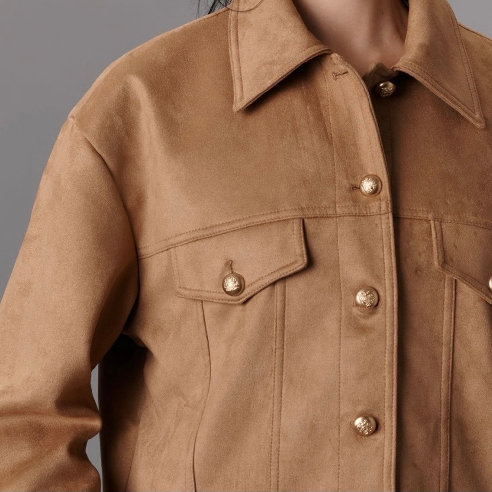Anthropologie Maeve Faux-Suede Trucker Jacket Honey XL NWT - Picture 14 of 16